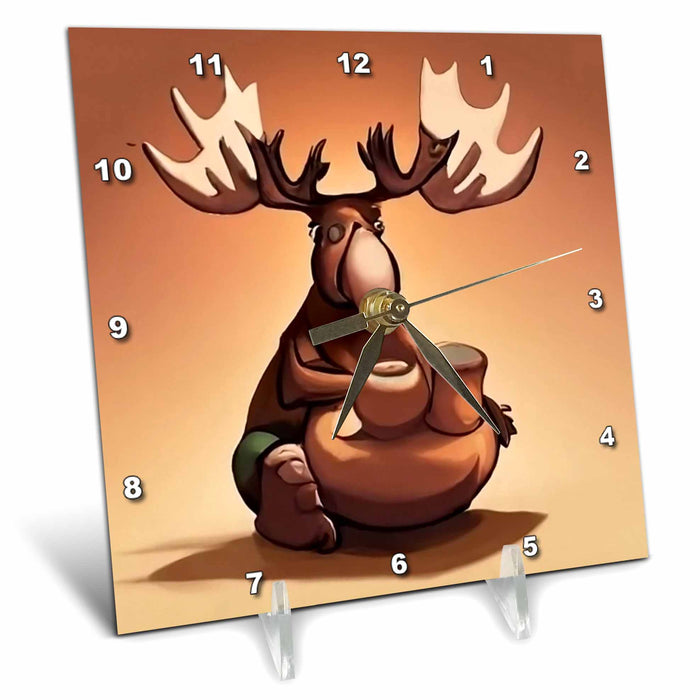 Desk Clock - Cute funny Moose Making Pottery with Clay and Throwing Pottery Sports and Hobbies