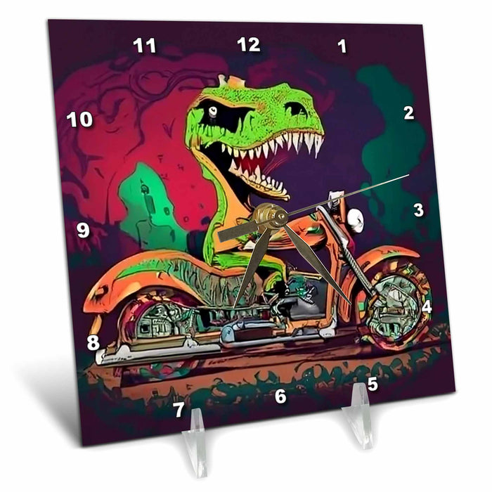 Desk Clock - Cute funny T-rex Dinosaur Riding Motorcycle Biker Trex Sports and Hobbies