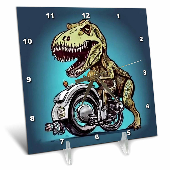 Desk Clock - Funny T-rex Dinosaur Riding Motorcycle Biker Trex Steampunk Sports and Hobbies