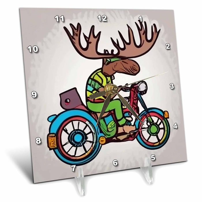 Desk Clock - Cute funny Moose Riding Motorcycle Biker Trex Sports and Hobbies