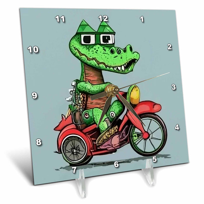 Desk Clock - Funny Alligator Riding Motorcycle Biker Gator Steampunk Sports and Hobbies