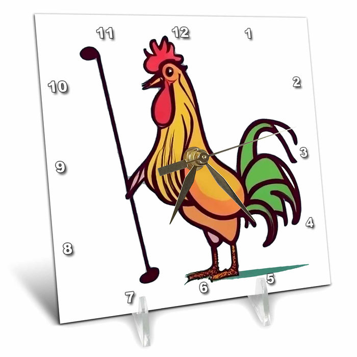 Desk Clock - Cute Funny Rooster Chicken Playing Golf Golfers Sports Golfing Cubism Sports and Hobbies