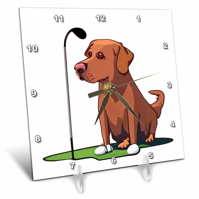 Desk Clock - Cute Funny Labrador Retriever Dog Playing Golf Golfers Sports Golfing Sports and Hobbies