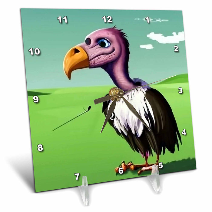 Desk Clock - Cute Funny Old Buzzard Playing Golf Golfers Sports Golfing Cubism Sports and Hobbies