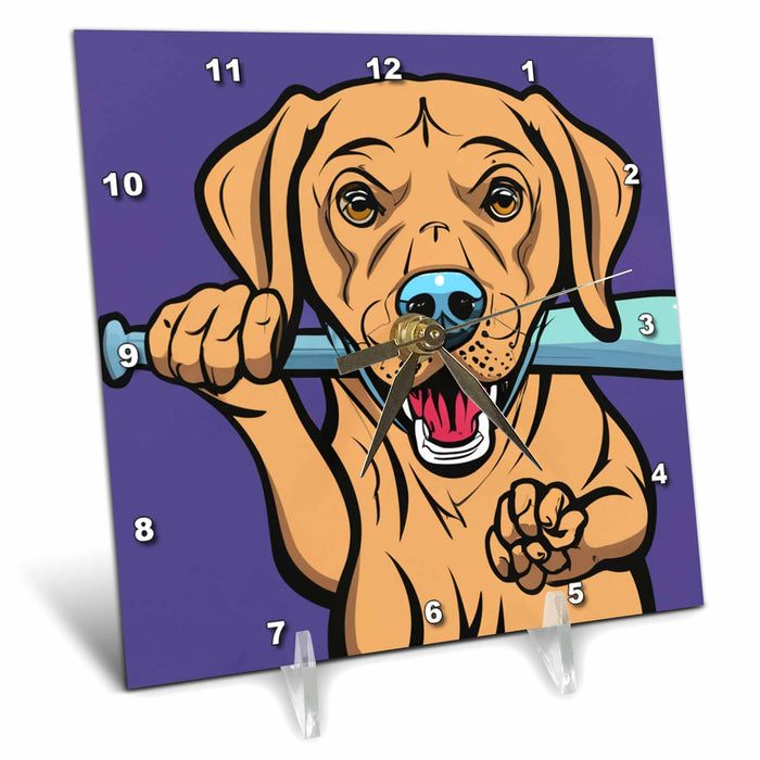 Desk Clock - Cute Funny Labrador Retriever Dog Playing Baseball Sports Cubism Style Sports and Hobbies