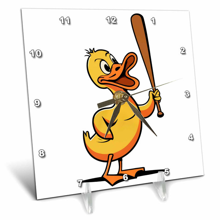 Desk Clock - Cute Funny Yellow Duck Playing Baseball Sports Cubism Style Sports and Hobbies