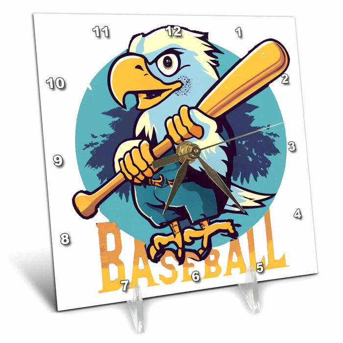 Desk Clock - Cute Funny Eagle Bird Playing Baseball Sports Cubism Style Sports and Hobbies