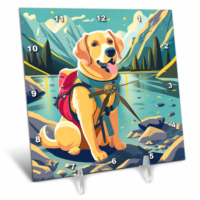 Desk Clock - Cute Funny Labrador Retriever Dog Hiking for Hikers and Campers Sports and Hobbies