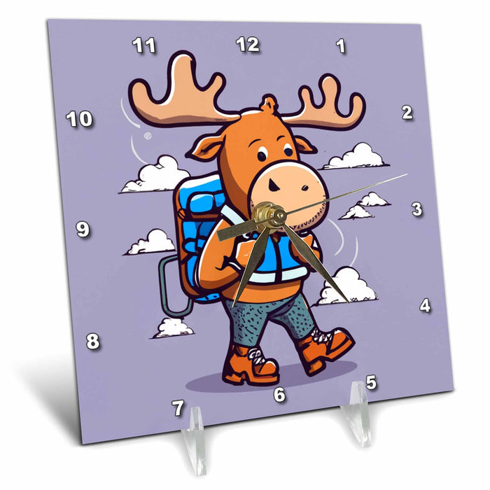 Desk Clock - Cute Funny Moose Hiking for Hikers and Campers Sports and Hobbies