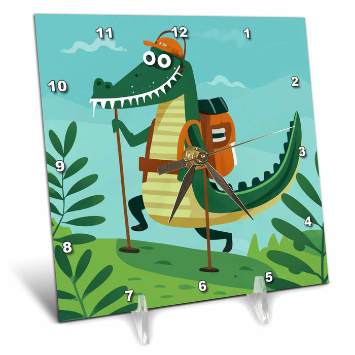 Desk Clock - Cute Funny Alligator Hiking for Hikers and Campers and Gator Fans Sports and Hobbies