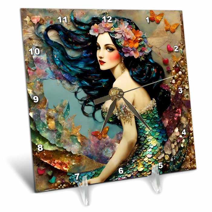 Desk Clock - Beautiful Mermaid Collage Digital Art