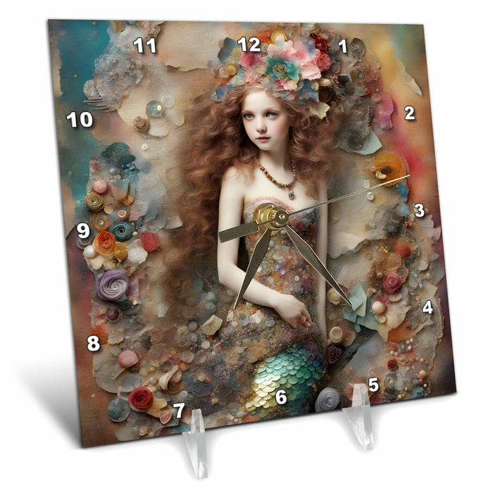 Desk Clock - Mermaid Child Collage Digital Art