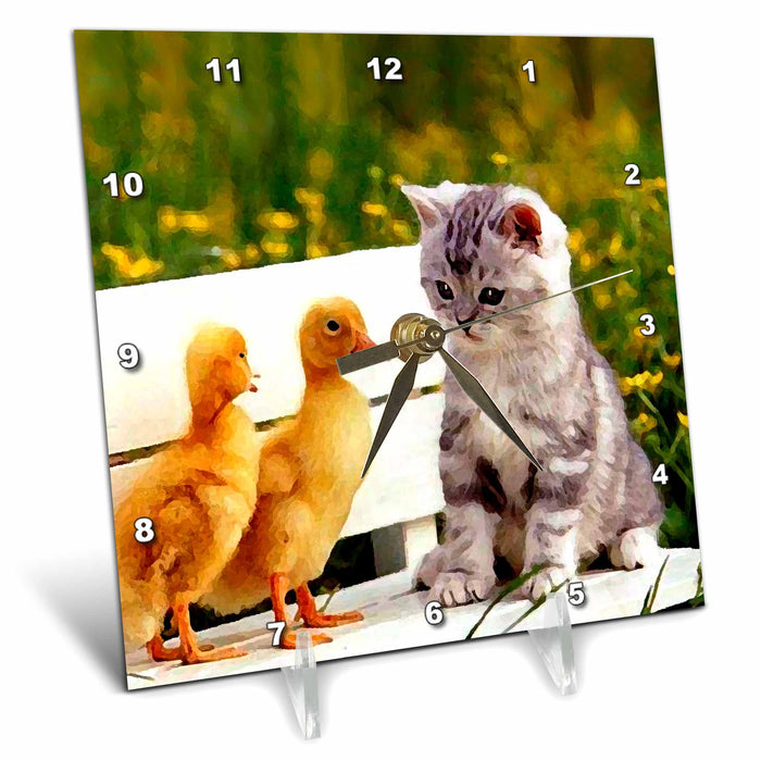 Desk Clock - Kitten and Duck Cats