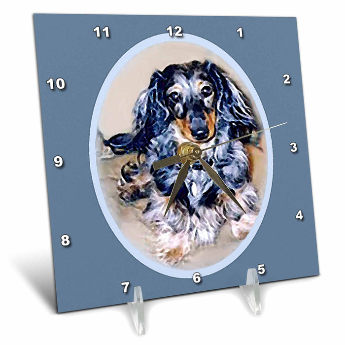 Desk Clock - Long Hair Dapple Dachshund Dogs Dachshund