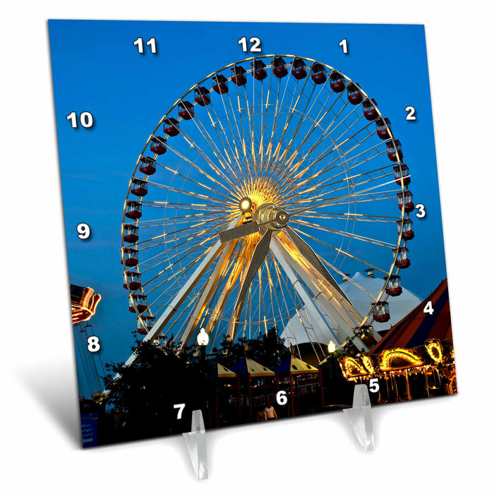 Desk Clock - Illinois, Chicago, Ferris Wheel, Navy Pier - US14 BFR0033 - Bernard Friel Chicago