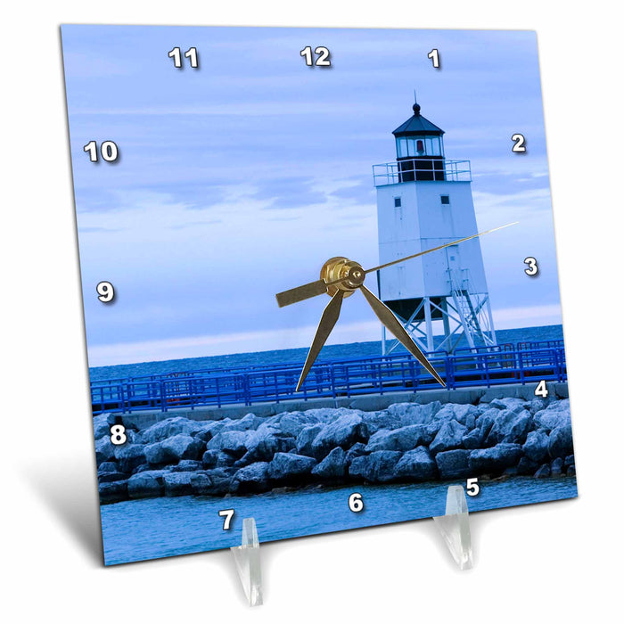 Desk Clock - Michigan, Lake Michigan, Charlevoix Lighthouse - US23 WBI0323 - Walter Bibikow Lighthouses