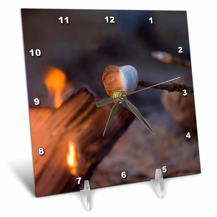 Desk Clock - Marshmallow roasting in campfire, Whitefish Montana - US27 CHA1596 - Chuck Haney Camping