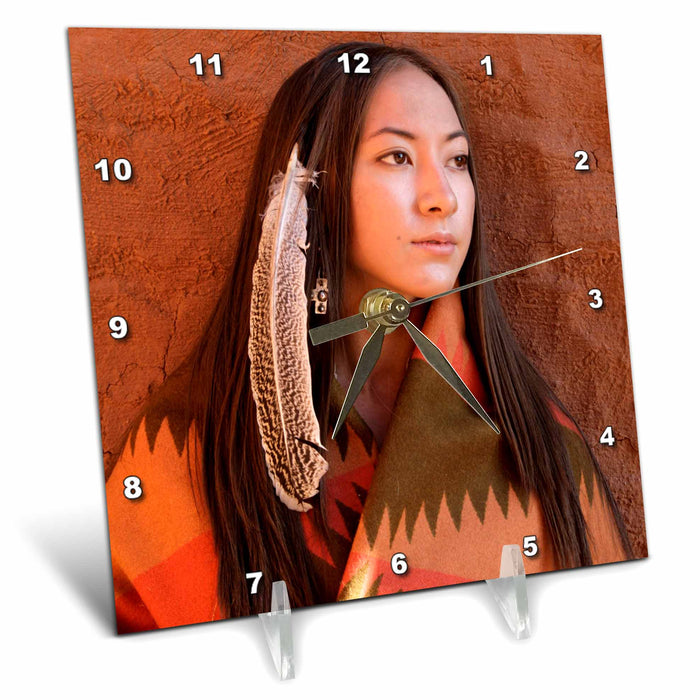 Desk Clock - New Mexico, Cherokee woman, Native American - US32 JMR0634 - Julien McRoberts Native American