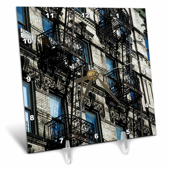 Desk Clock - New York City, Fire escapes of a Manhattan building - US33 SPE0048 - Susan Pease New York