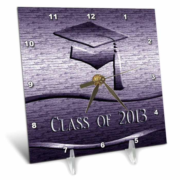 Desk Clock - Cap with Tassel, Class of 2013, Purple Graduation Design