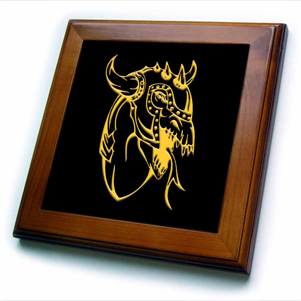 3dRose Fantastic Horned Dragon Head, Combat Helmet, Yellow on Black - Framed Tiles (ft_326165)
