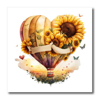 3dRose Pretty Heart Shaped Sunflower Hot Air Balloon... - Iron on Heat Transfers (ht-378115)