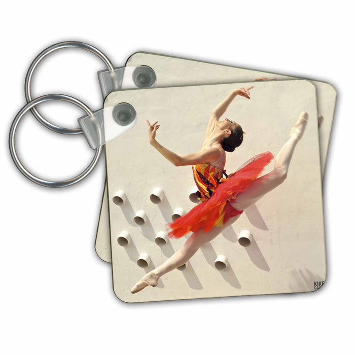 Key Chain - Ballerina dancing and leaping with a red dress Dance