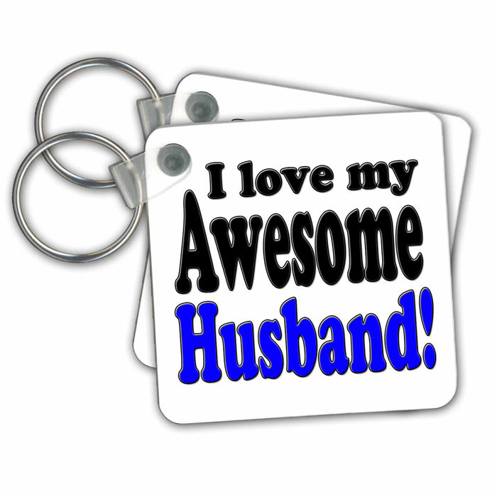 Key Chain - I love my awesome husband, Blue, Funny Quotes