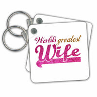 3dRose Key Chains Worlds Greatest Wife - Romantic marriage or wedding anniversary gifts for her - best wife - hot pink (kc-151324-1)
