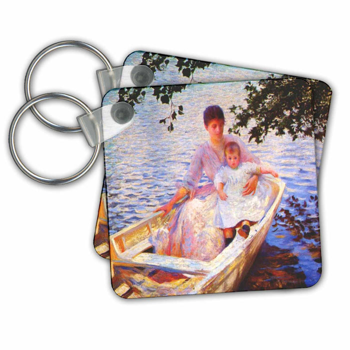 Key Chain - Image of impressionism painting of mother and child in a boat Famous Art