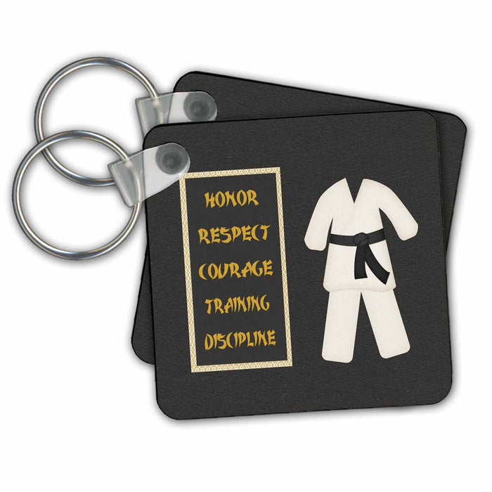 Key Chain - Karate Karategi Uniform Black Belt Honor Respect Courage Train Discipline Sports Design