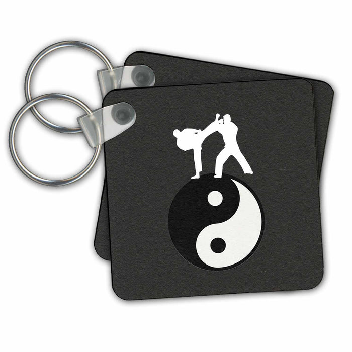 Key Chain - Karate Yin-yang Sign with Men Training, Black and White Sports Design