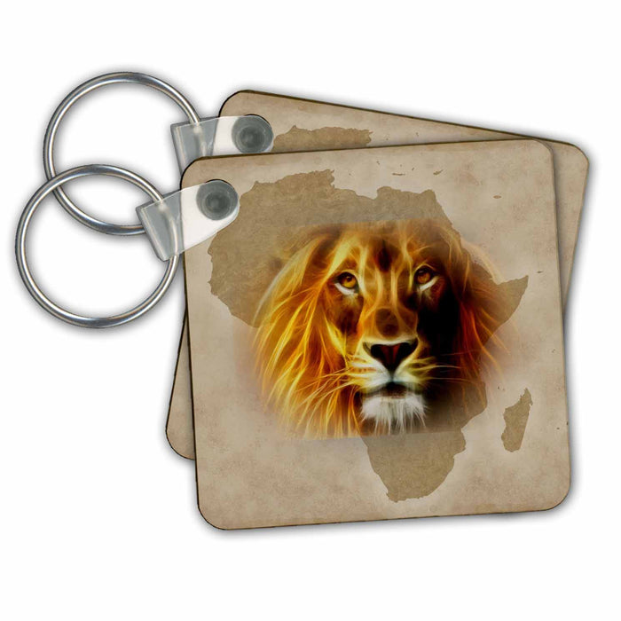 Key Chain - King of the Jungle Lion and Africa Map art original Animals