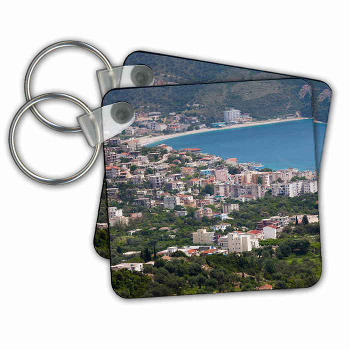 Key Chain - Albania, Albanian Riviera, Himara, elevated city view Albania