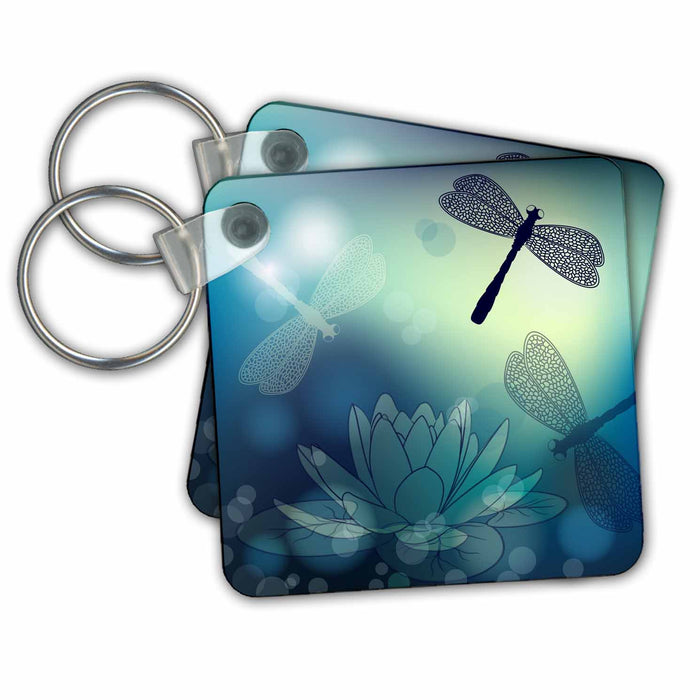 Key Chain - Translucent Shimmering Blue Dragonflies and Dragonflies