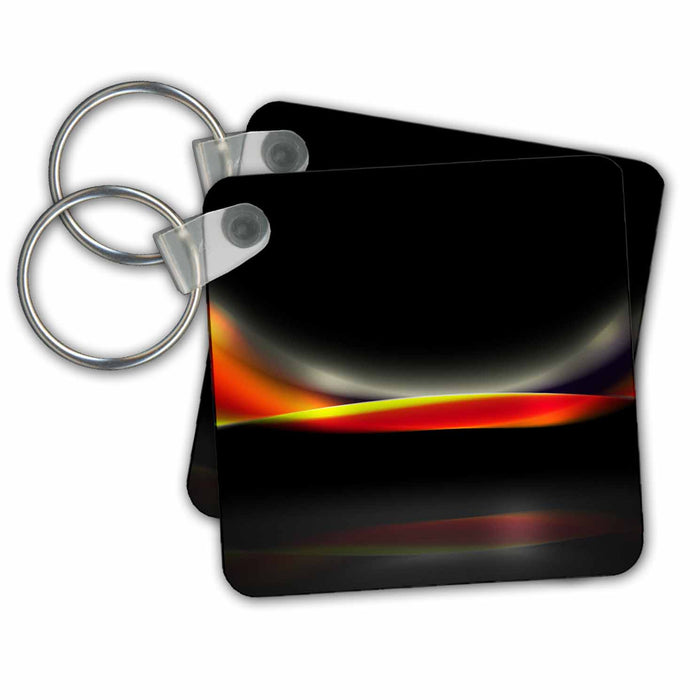 Key Chain - Black, Shimmering, Orange, Yellow Curved Abstract Abstract