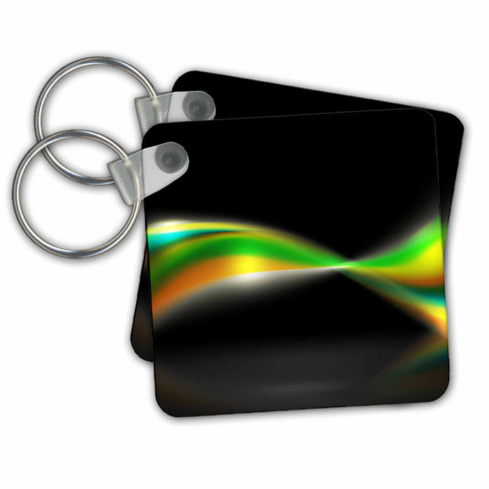 Key Chain - Black, Shimmering, Green, Yellow, White, Abstract Abstract