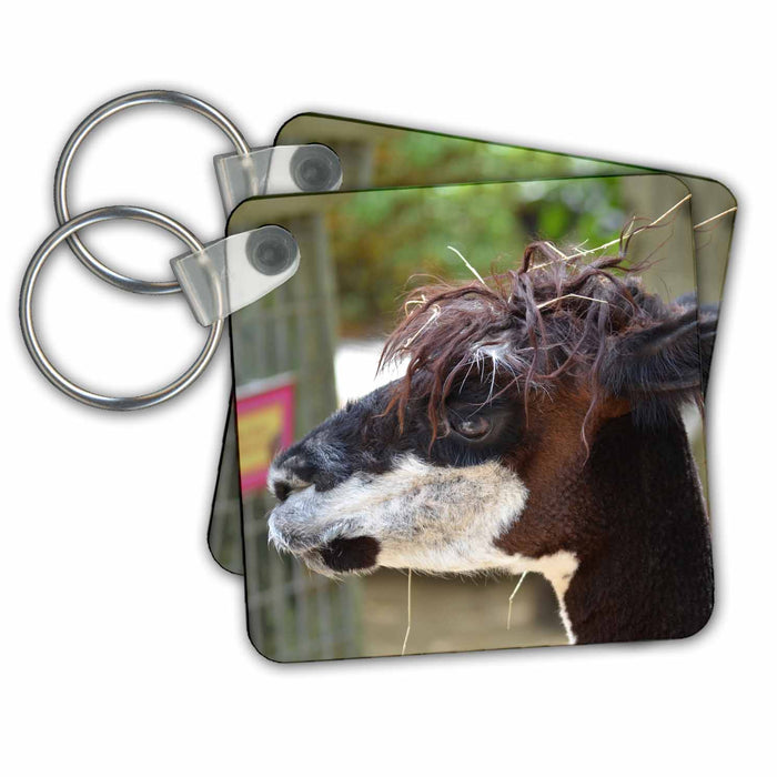 Key Chain - Black And White Llama Head View animals