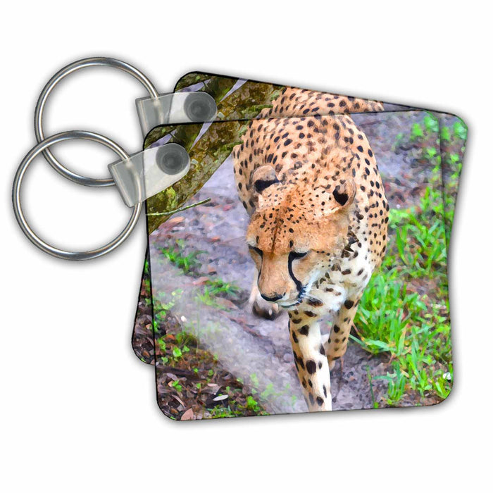 Key Chain - Cheetah By Tree Walking Painting Animal Feline animals