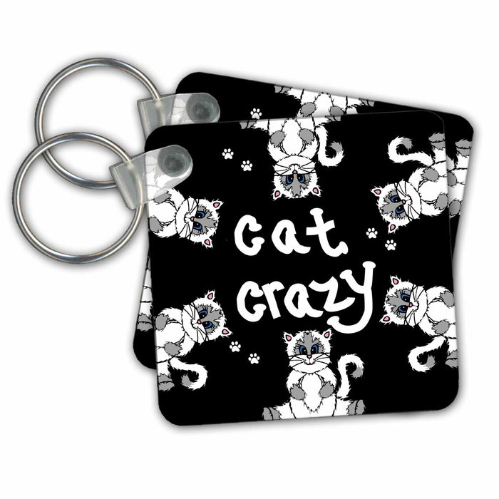 Key Chain - Cute Pet Lovers - Cat Crazy - White and Grey Siamese Cats CW Designs Whimsical Collection