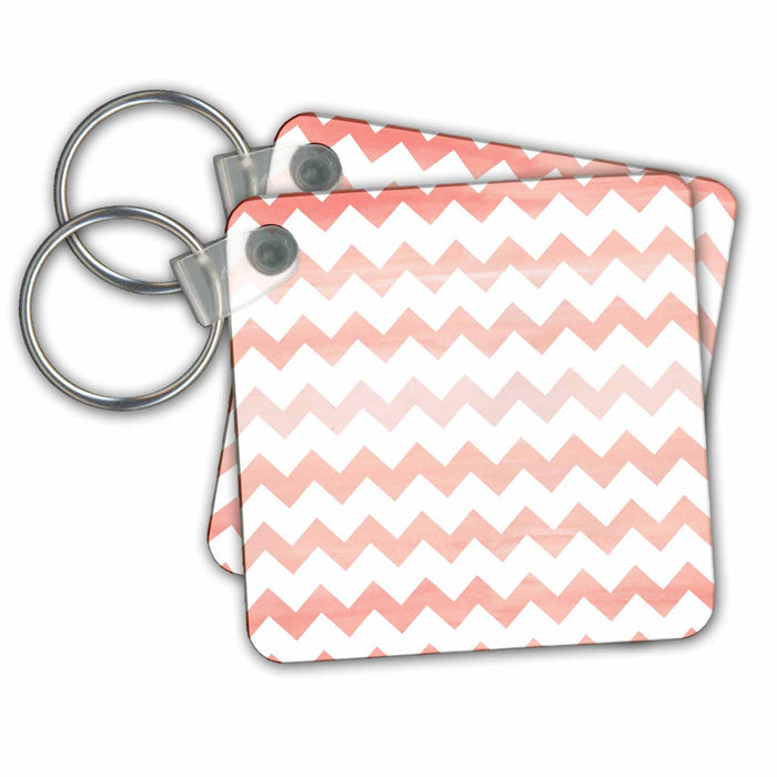 Key Chain - Pink Watercolor Chevron Zigzag Pattern Designs Boho