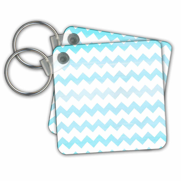 Key Chain - Blue Watercolor Chevron Zigzag Pattern Designs Boho