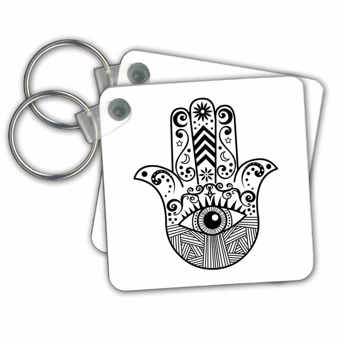 Key Chain - Hamsa Hand Black and White Designs Boho