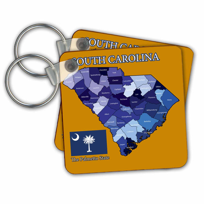 Key Chain - Flag and County map of South Carolina with state name and nickname Flags and Maps - States