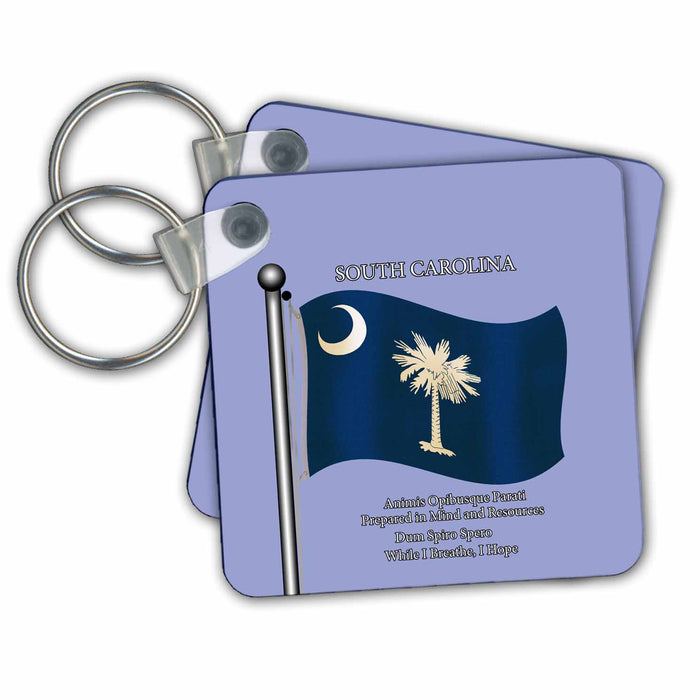 Key Chain - Waving Flag of South Carolina with State Motto in English and Latin Flags and Maps - States