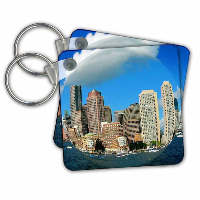 Key Chain - Boston Downtown Skyline in Fisheye Massachusetts