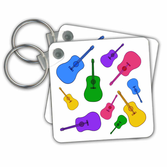 Key Chain - Cute Colorful Collage of Guitars in Various Colors Digital Painting sArt Music Art