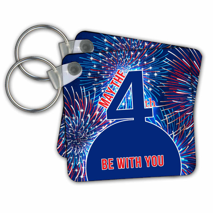 Key Chain - Independence Day Red White and Blue Fireworks with Humor Patriotic