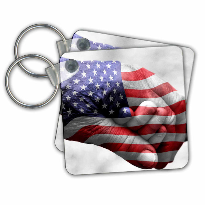 Key Chain - American Flag Overlaying Holding Hands of a Child and Adult Patriotic