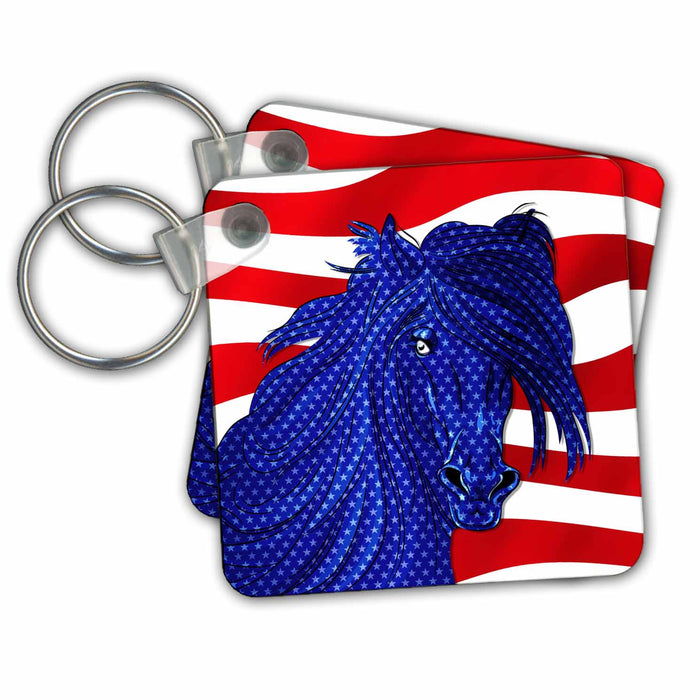 Key Chain - USA Stars and Stripes Majestic Western Horse in Red White and Blue Patriotic